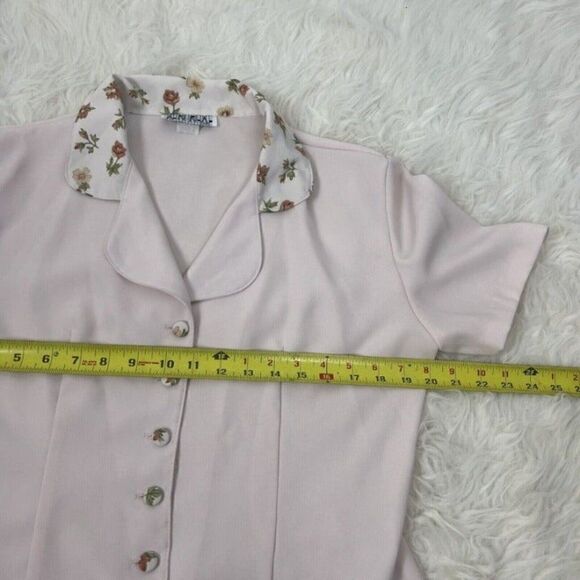 Vintage Anna 80s Light Pink Floral Collar Short Sleeve Blouse Women’s Medium - Picture 7 of 12